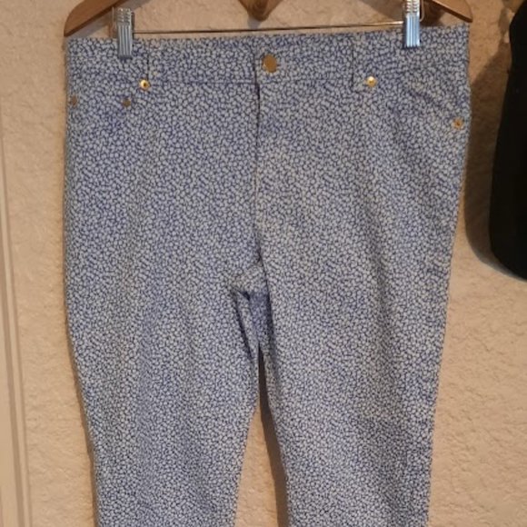 Michael Kors Izzy Skinny Crop Jeans Blue/White Mini Floral Print Sz 12P - Picture 1 of 7